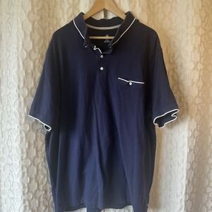 HB Golf Polo Shirt Mens 3XLT Blue Button Down 100% Cotton Split Hem 2 Button